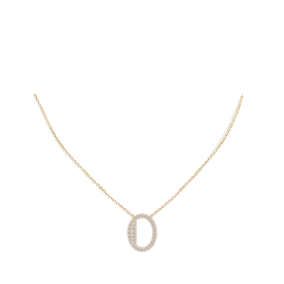 1.5mm IJI1I2 Modern Deco Diamond Capital "O" Initial Pendant in Yellow Gold body-neck