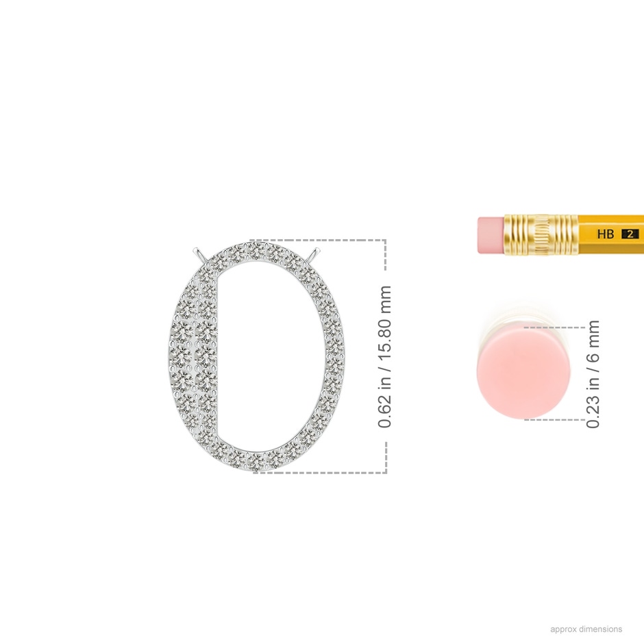 1.5mm KI3 Modern Deco Diamond Capital "O" Initial Pendant in White Gold ruler