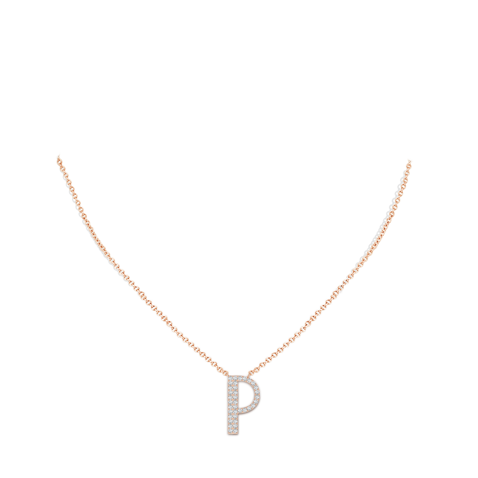 1.15mm GVS2 Modern Deco Diamond Capital "P" Initial Pendant in Rose Gold body-neck