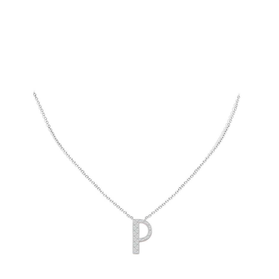 1.15mm GVS2 Modern Deco Diamond Capital "P" Initial Pendant in White Gold body-neck