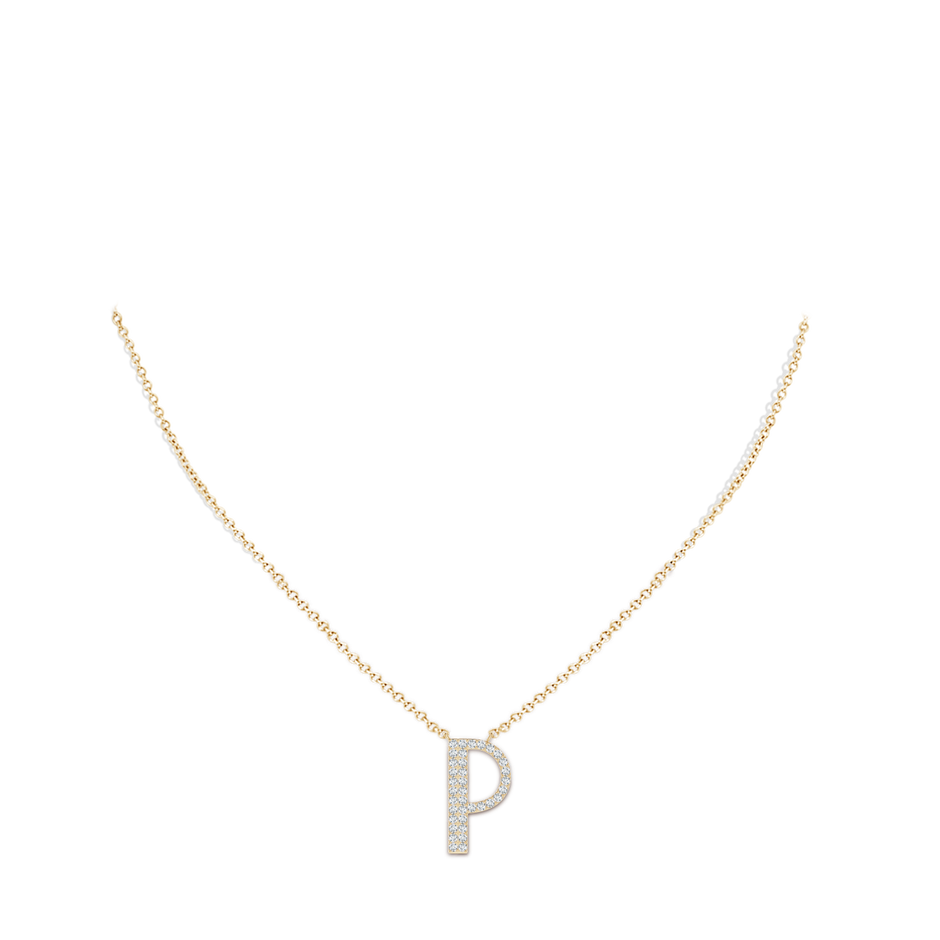 1.15mm GVS2 Modern Deco Diamond Capital "P" Initial Pendant in Yellow Gold body-neck