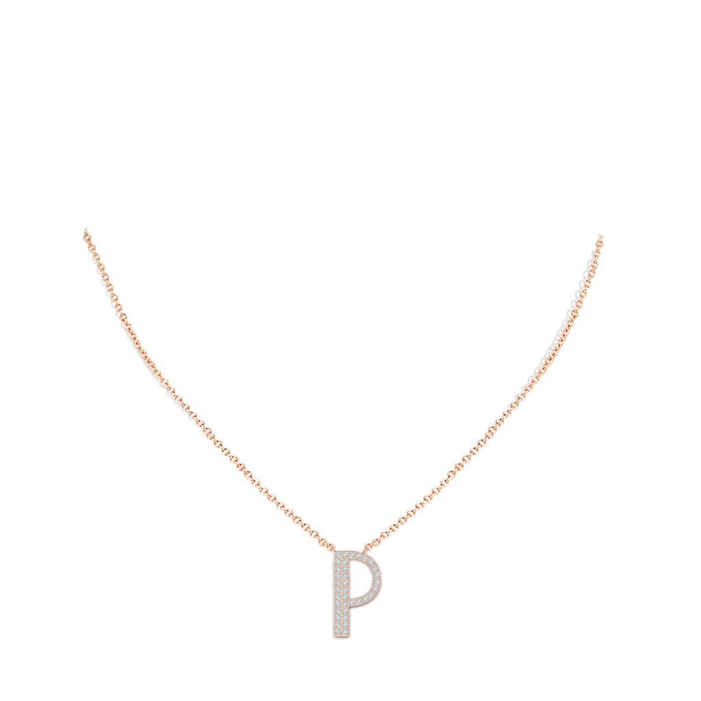 1.15mm HSI2 Modern Deco Diamond Capital "P" Initial Pendant in Rose Gold Body-Neck