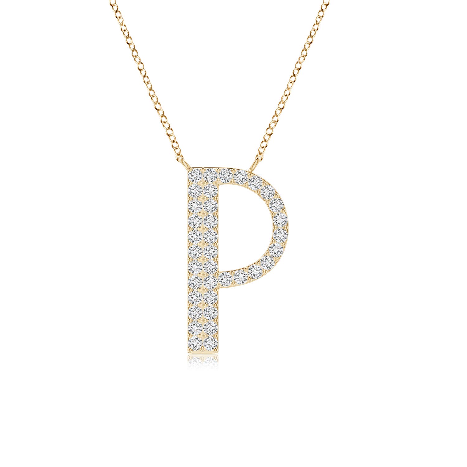 1.15mm HSI2 Modern Deco Diamond Capital "P" Initial Pendant in Yellow Gold
