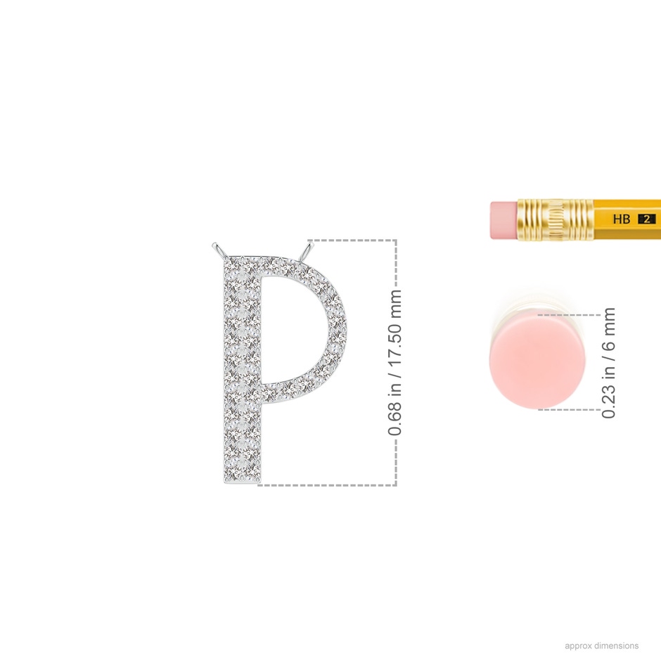 1.15mm IJI1I2 Modern Deco Diamond Capital "P" Initial Pendant in White Gold ruler