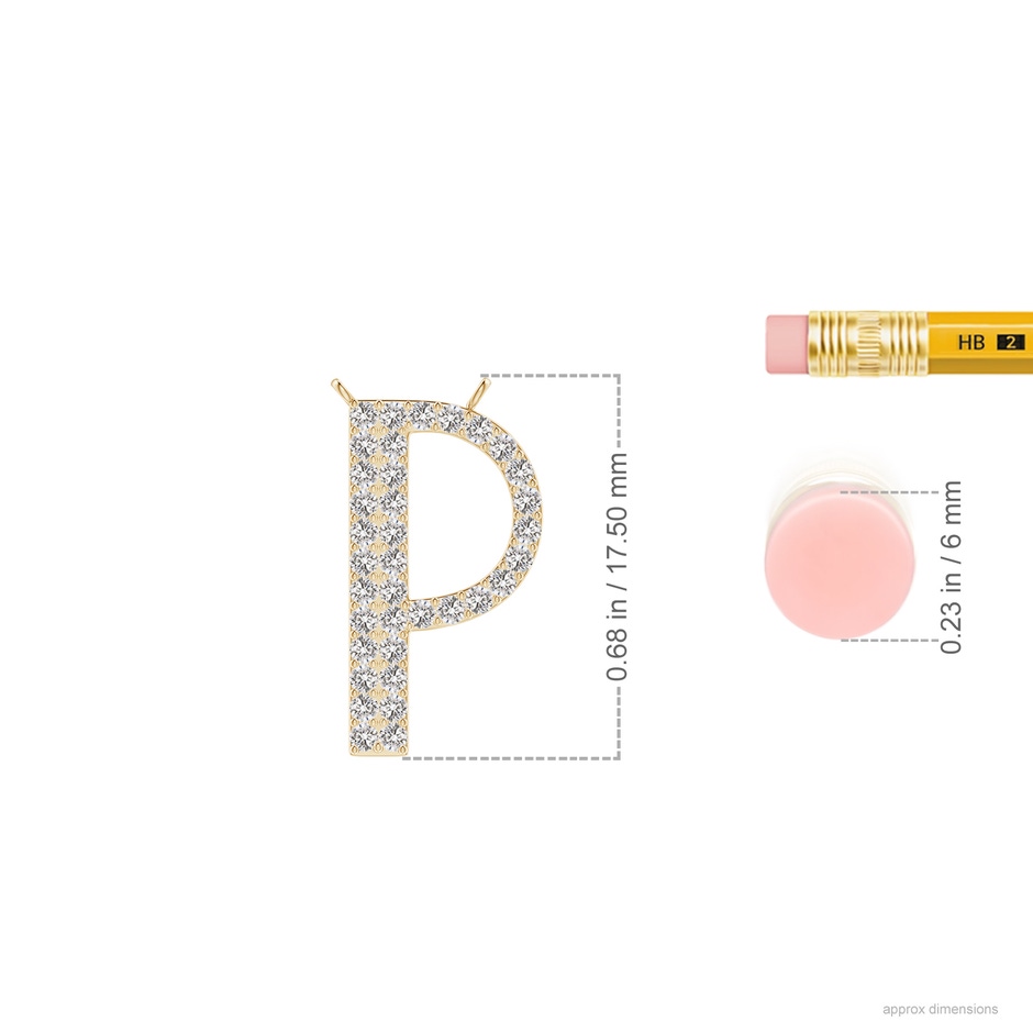 1.15mm IJI1I2 Modern Deco Diamond Capital "P" Initial Pendant in Yellow Gold ruler