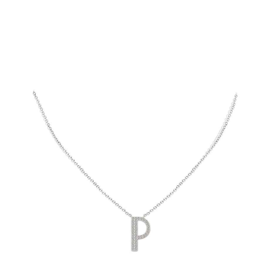 1.15mm KI3 Modern Deco Diamond Capital "P" Initial Pendant in White Gold body-neck