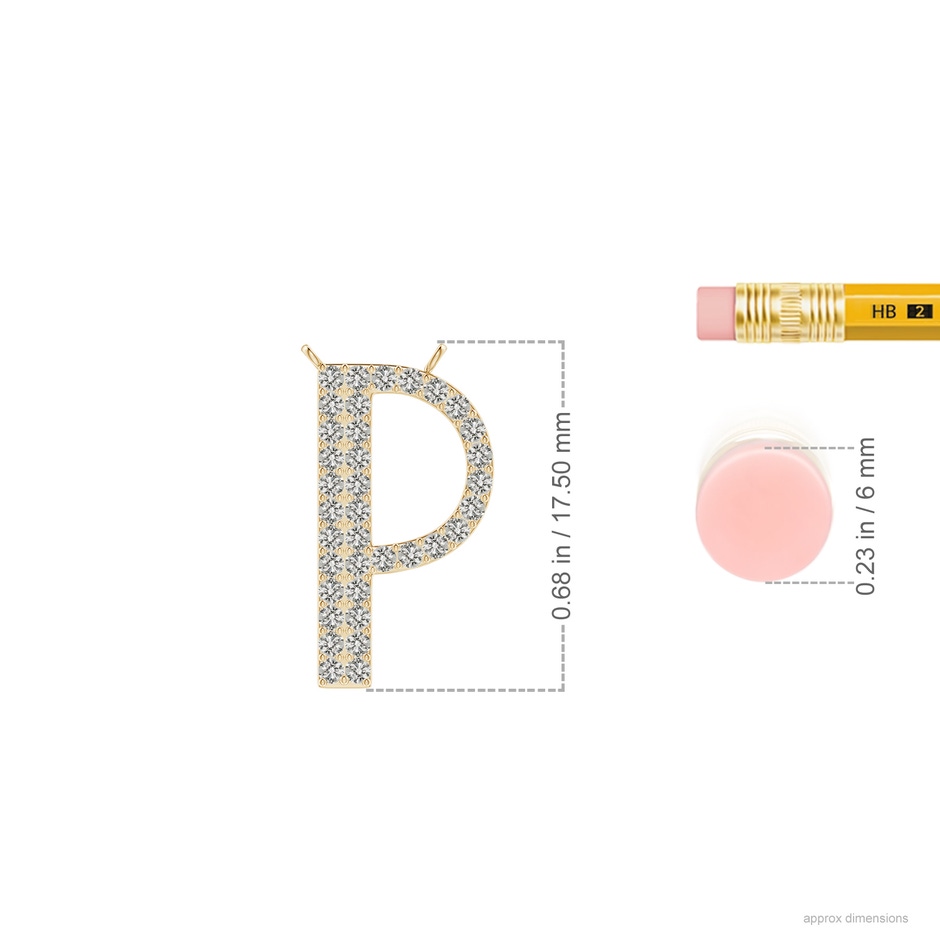 1.15mm KI3 Modern Deco Diamond Capital "P" Initial Pendant in Yellow Gold ruler