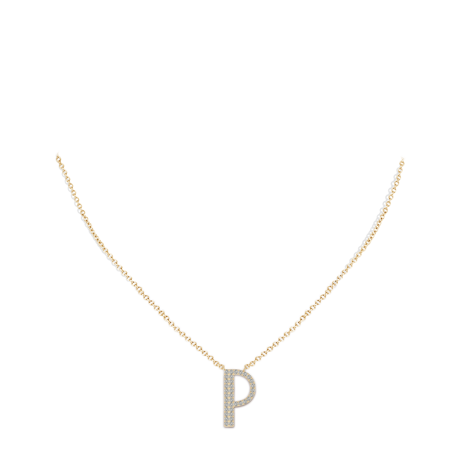 1.15mm KI3 Modern Deco Diamond Capital "P" Initial Pendant in Yellow Gold body-neck