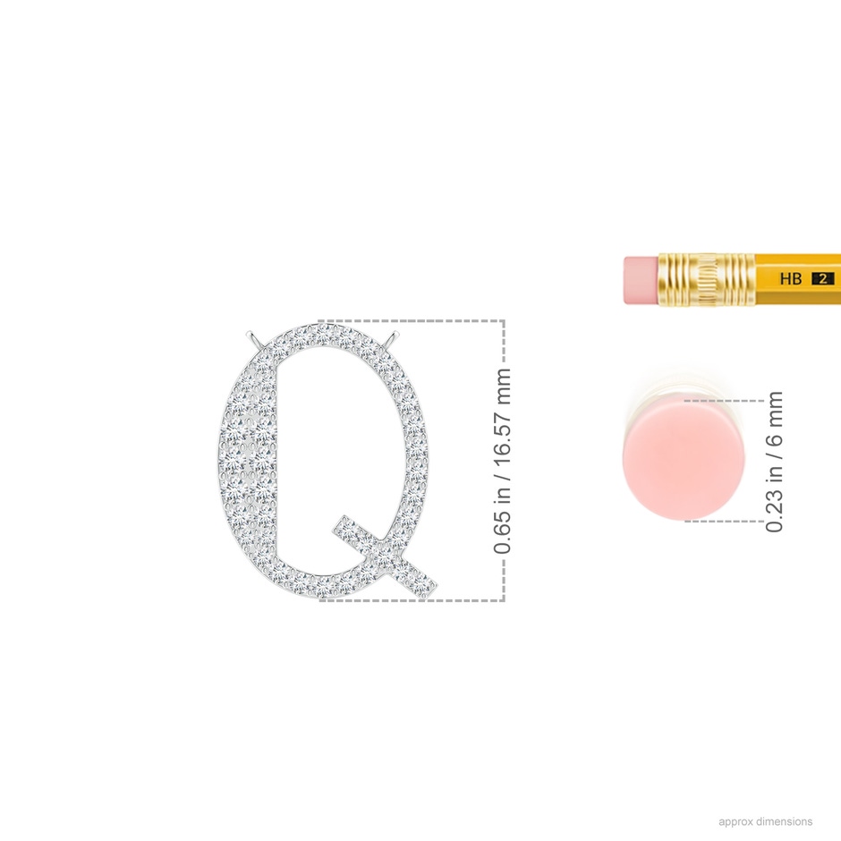 1.45mm GVS2 Modern Deco Diamond Capital "Q" Initial Pendant in P950 Platinum ruler