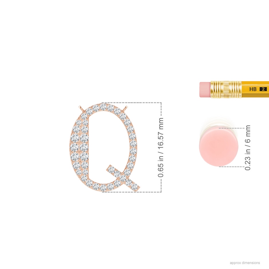 1.45mm GVS2 Modern Deco Diamond Capital "Q" Initial Pendant in Rose Gold ruler