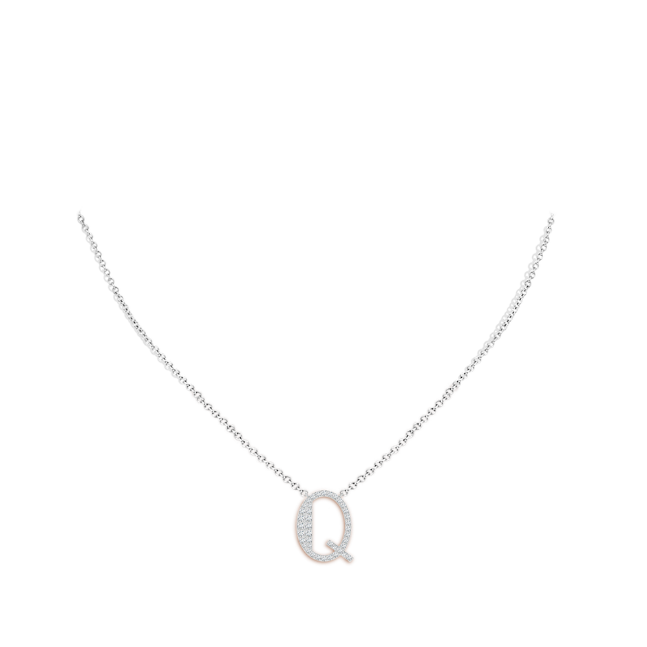 1.45mm GVS2 Modern Deco Diamond Capital "Q" Initial Pendant in White Gold body-neck