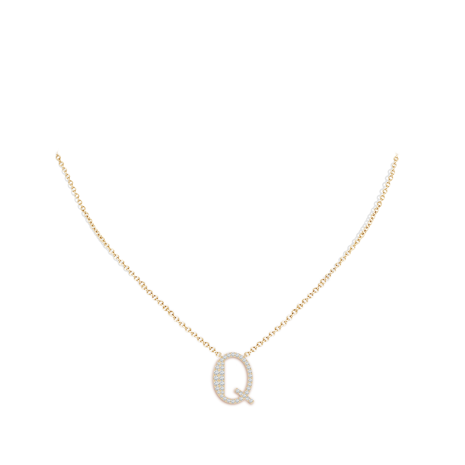 1.45mm GVS2 Modern Deco Diamond Capital "Q" Initial Pendant in Yellow Gold body-neck