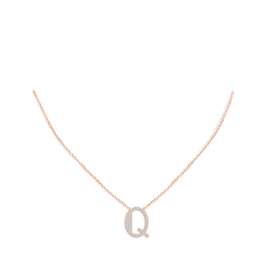 1.45mm HSI2 Modern Deco Diamond Capital "Q" Initial Pendant in Rose Gold body-neck