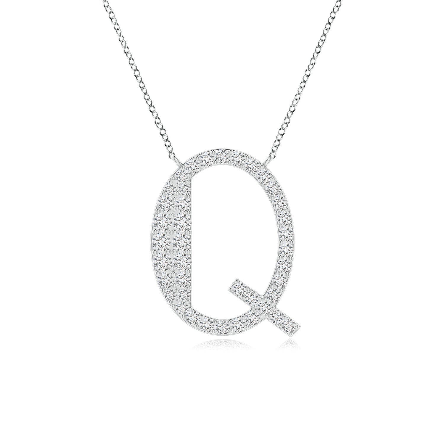 1.45mm HSI2 Modern Deco Diamond Capital "Q" Initial Pendant in White Gold