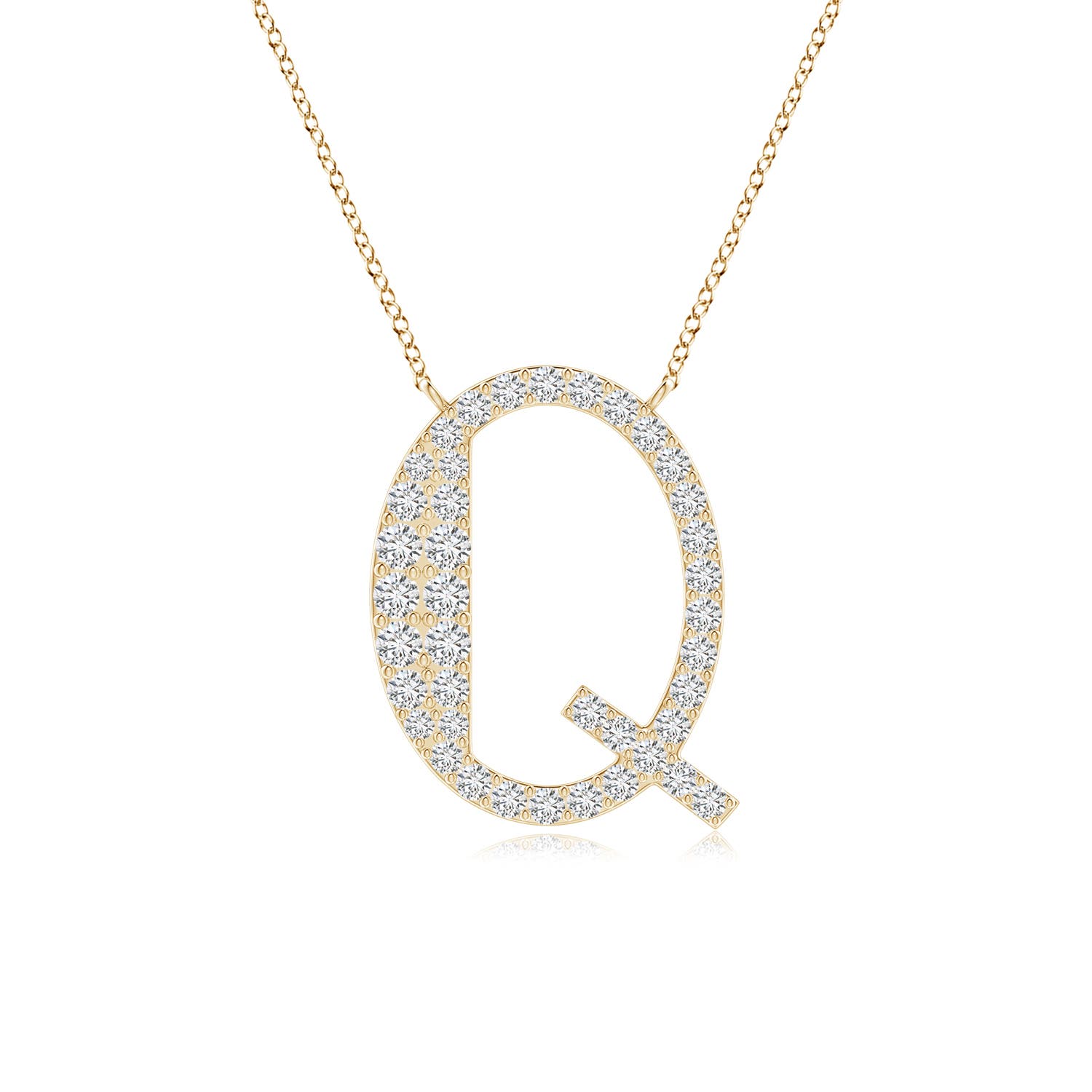 1.45mm HSI2 Modern Deco Diamond Capital "Q" Initial Pendant in Yellow Gold