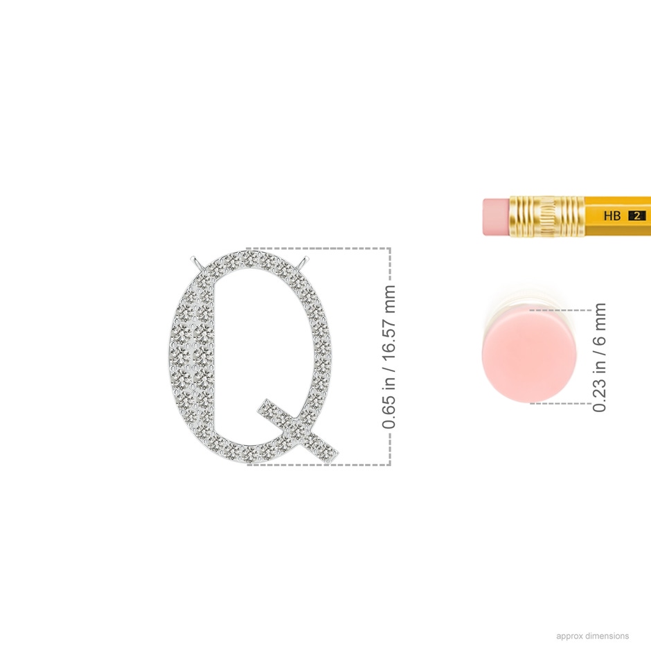 1.45mm KI3 Modern Deco Diamond Capital "Q" Initial Pendant in White Gold ruler