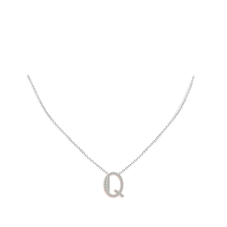 1.45mm KI3 Modern Deco Diamond Capital "Q" Initial Pendant in White Gold body-neck