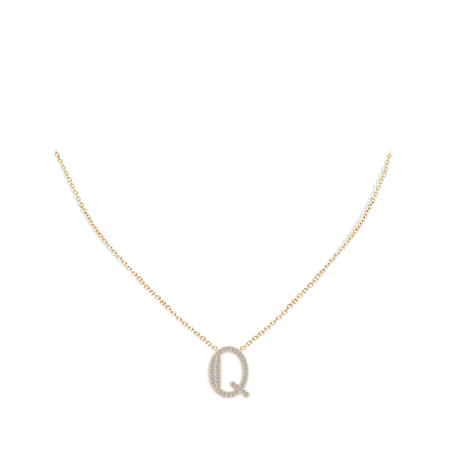 1.45mm KI3 Modern Deco Diamond Capital "Q" Initial Pendant in Yellow Gold body-neck