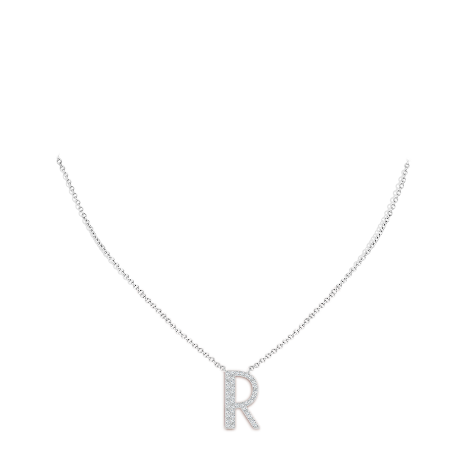 1.2mm GVS2 Modern Deco Diamond Capital "R" Initial Pendant in P950 Platinum body-neck