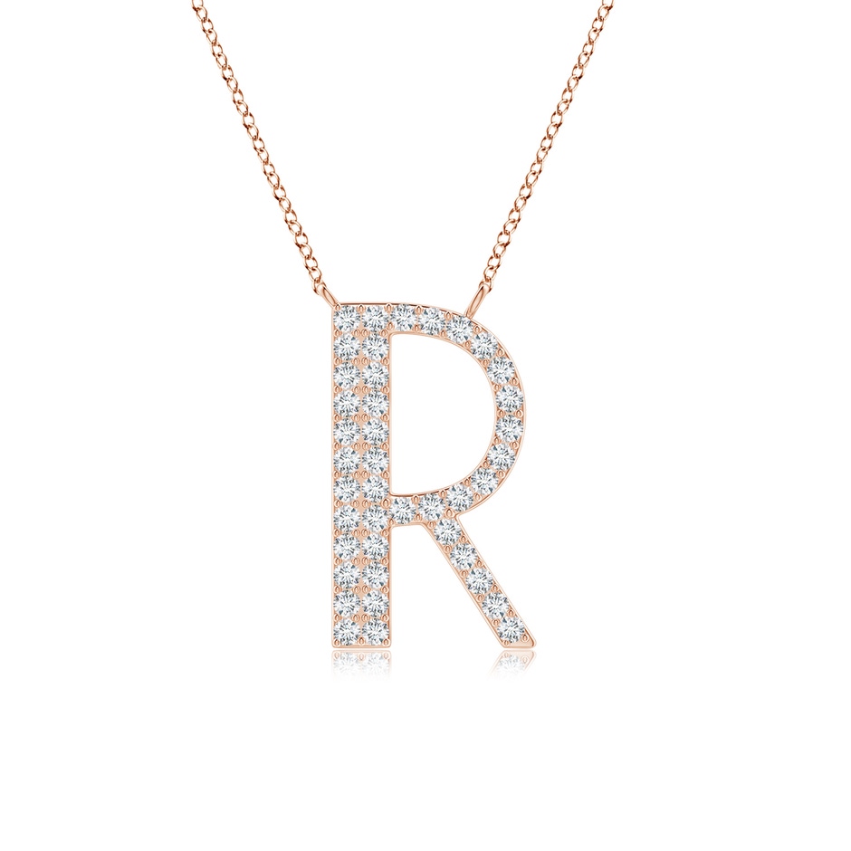 1.2mm GVS2 Modern Deco Diamond Capital "R" Initial Pendant in Rose Gold 