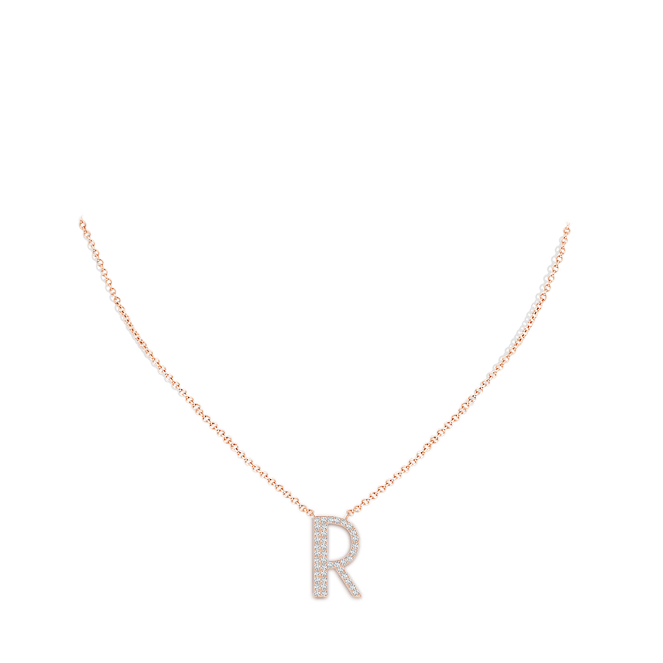 1.2mm GVS2 Modern Deco Diamond Capital "R" Initial Pendant in Rose Gold body-neck