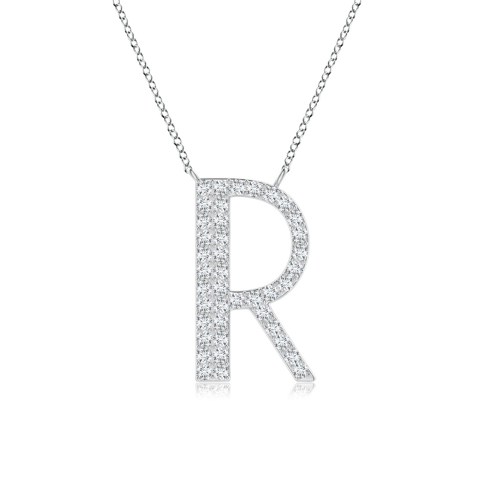 1.2mm GVS2 Modern Deco Diamond Capital "R" Initial Pendant in White Gold