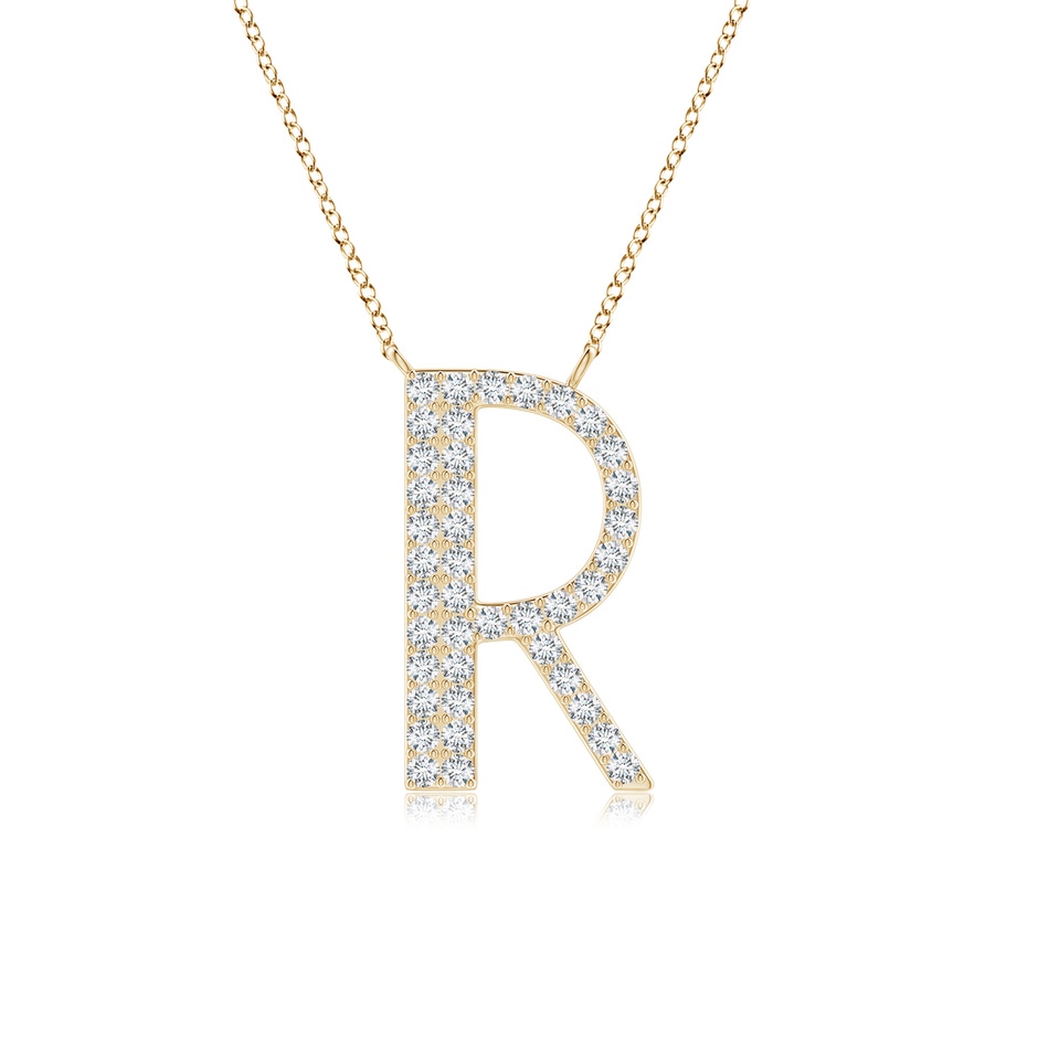 1.2mm GVS2 Modern Deco Diamond Capital "R" Initial Pendant in Yellow Gold 