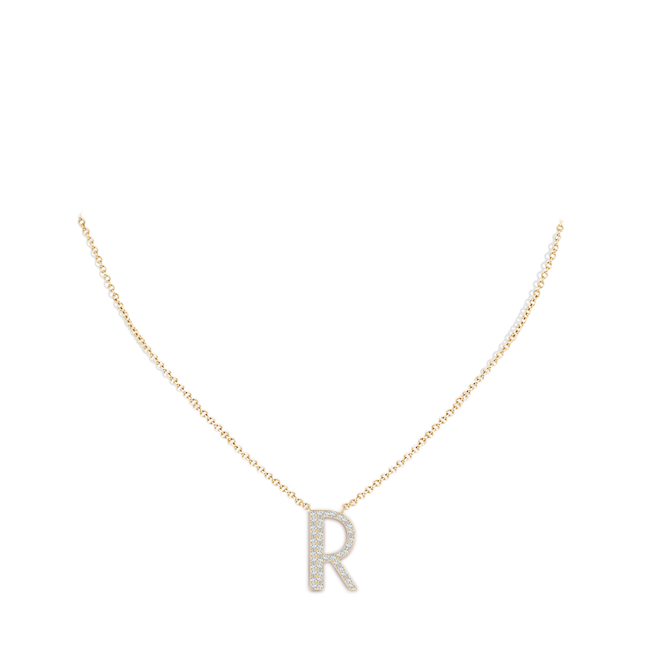 1.2mm GVS2 Modern Deco Diamond Capital "R" Initial Pendant in Yellow Gold body-neck