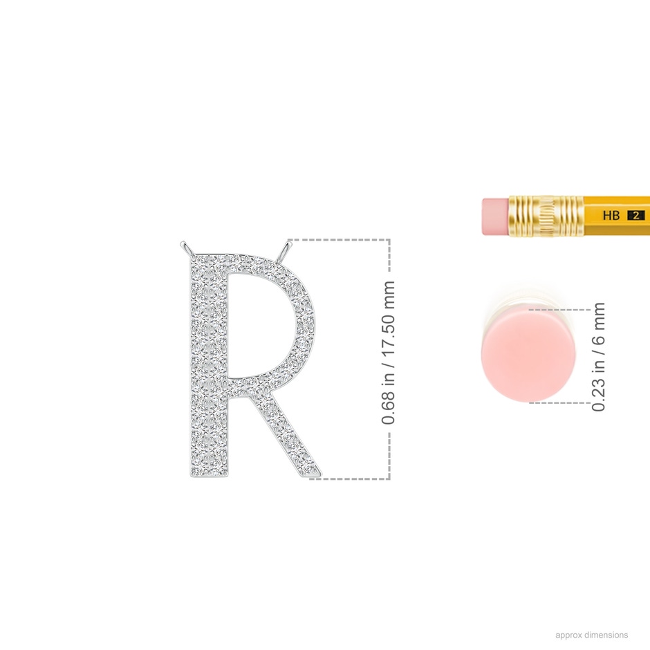 1.2mm HSI2 Modern Deco Diamond Capital "R" Initial Pendant in P950 Platinum ruler