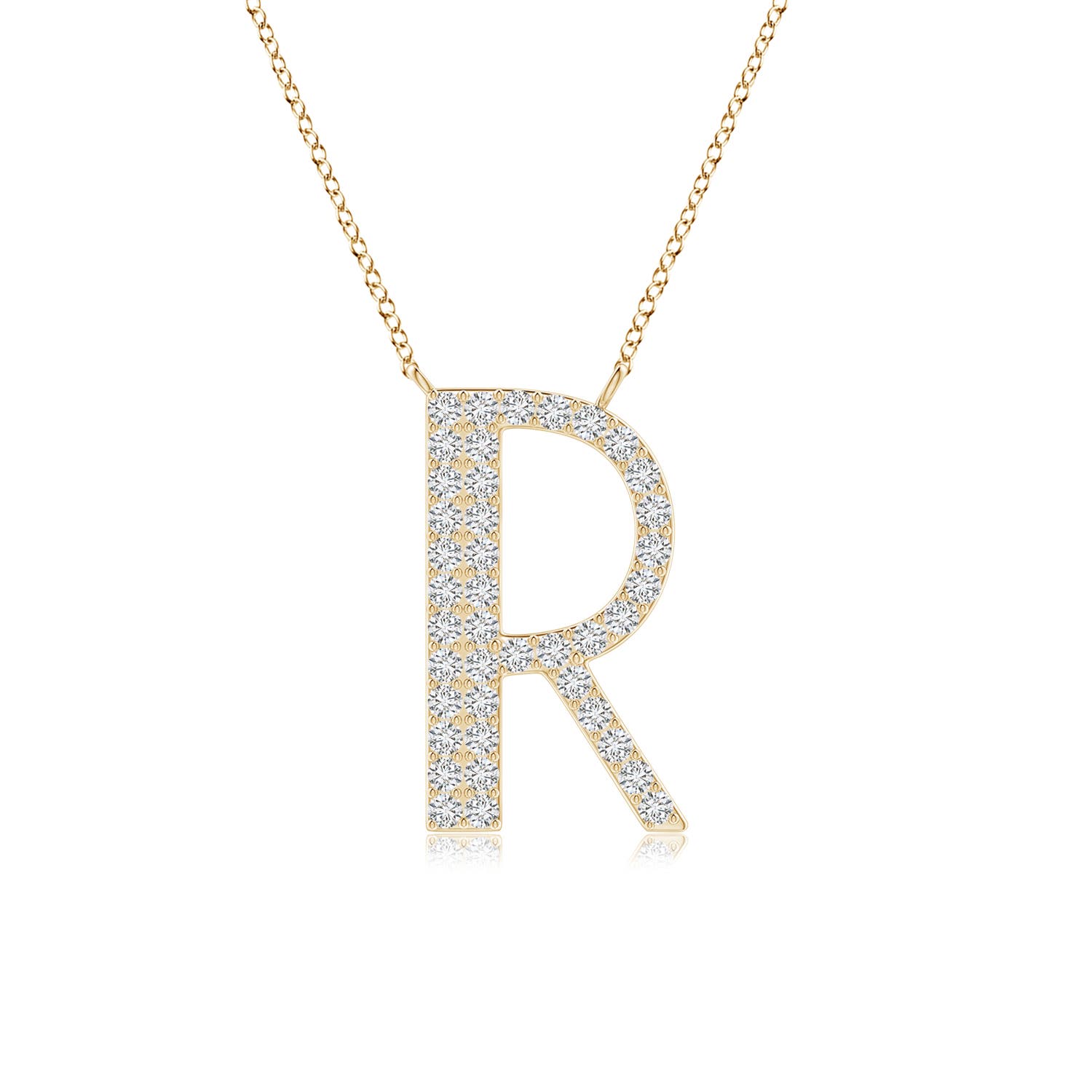 1.2mm HSI2 Modern Deco Diamond Capital "R" Initial Pendant in Yellow Gold