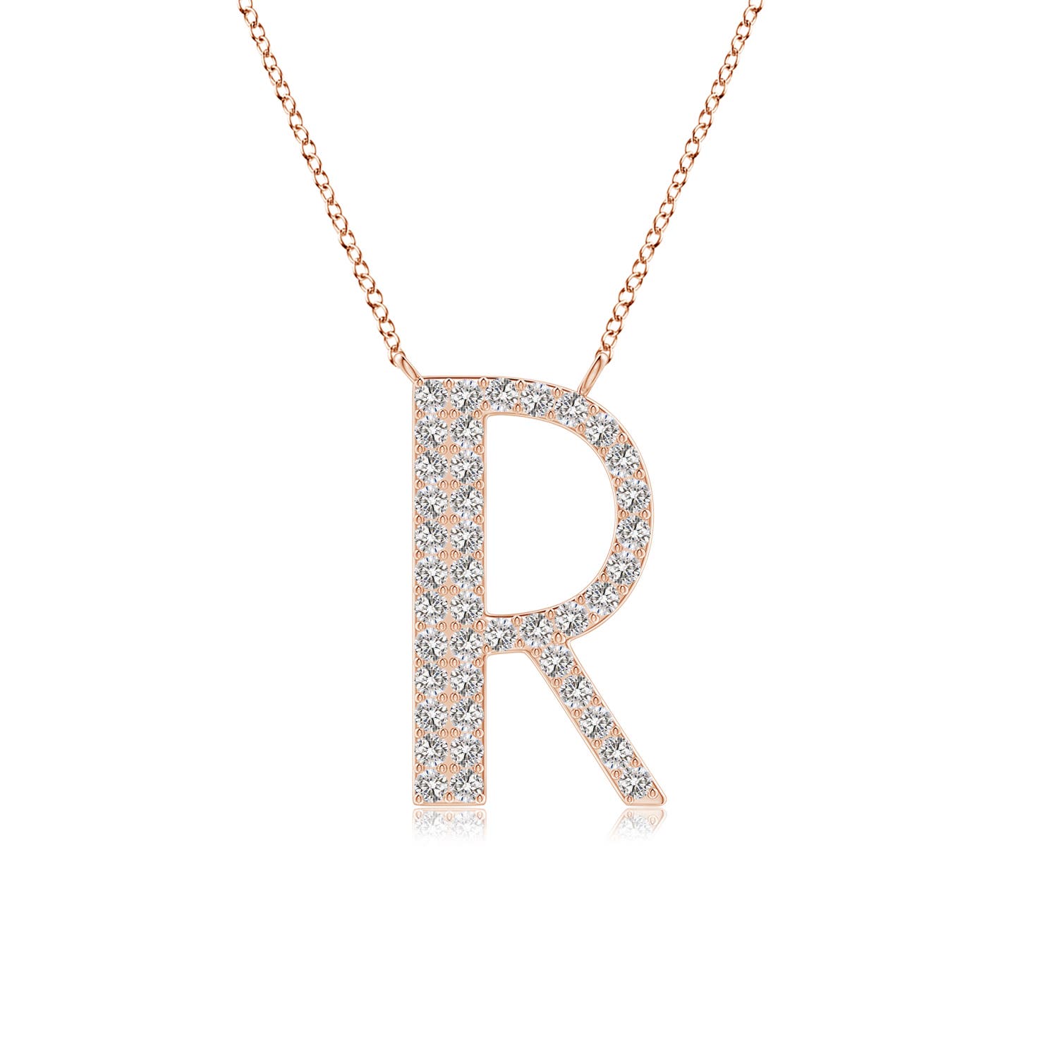 1.2mm IJI1I2 Modern Deco Diamond Capital "R" Initial Pendant in Rose Gold
