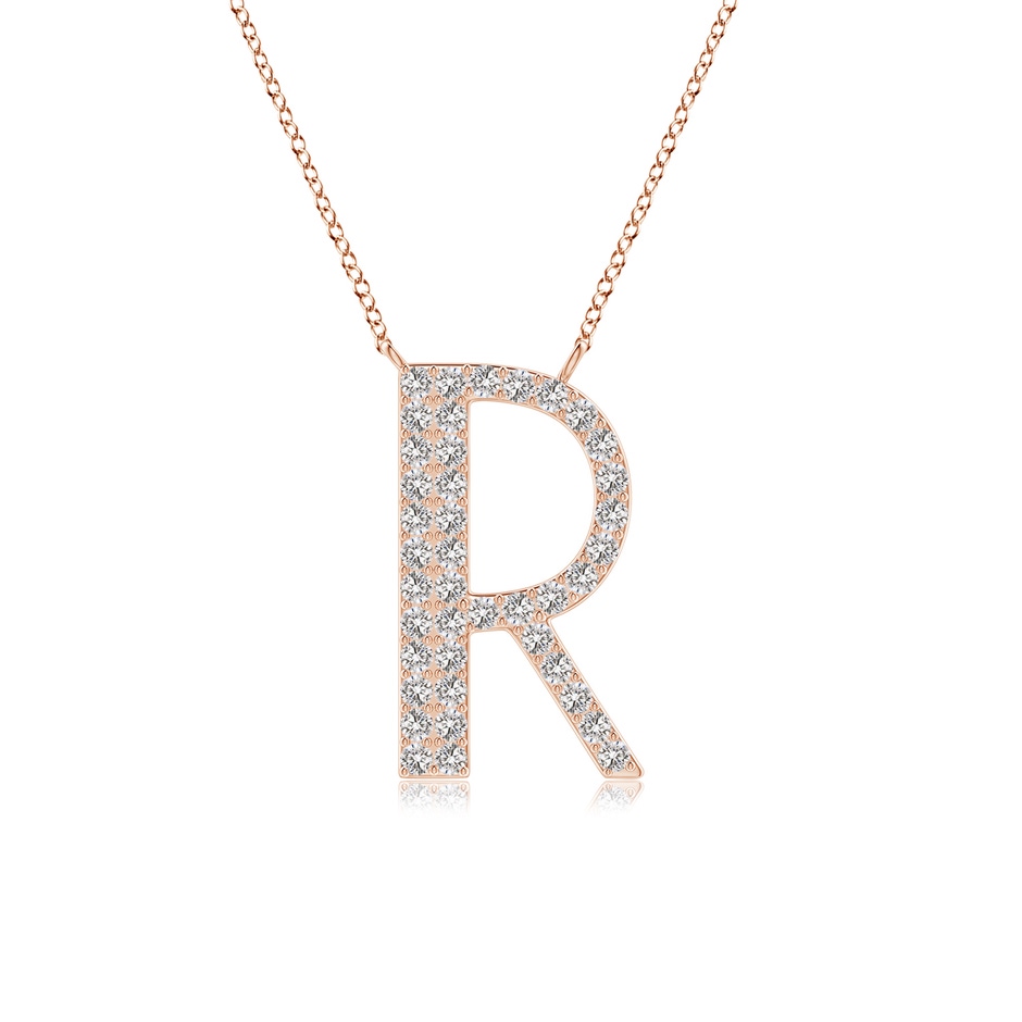 1.2mm IJI1I2 Modern Deco Diamond Capital "R" Initial Pendant in Rose Gold 