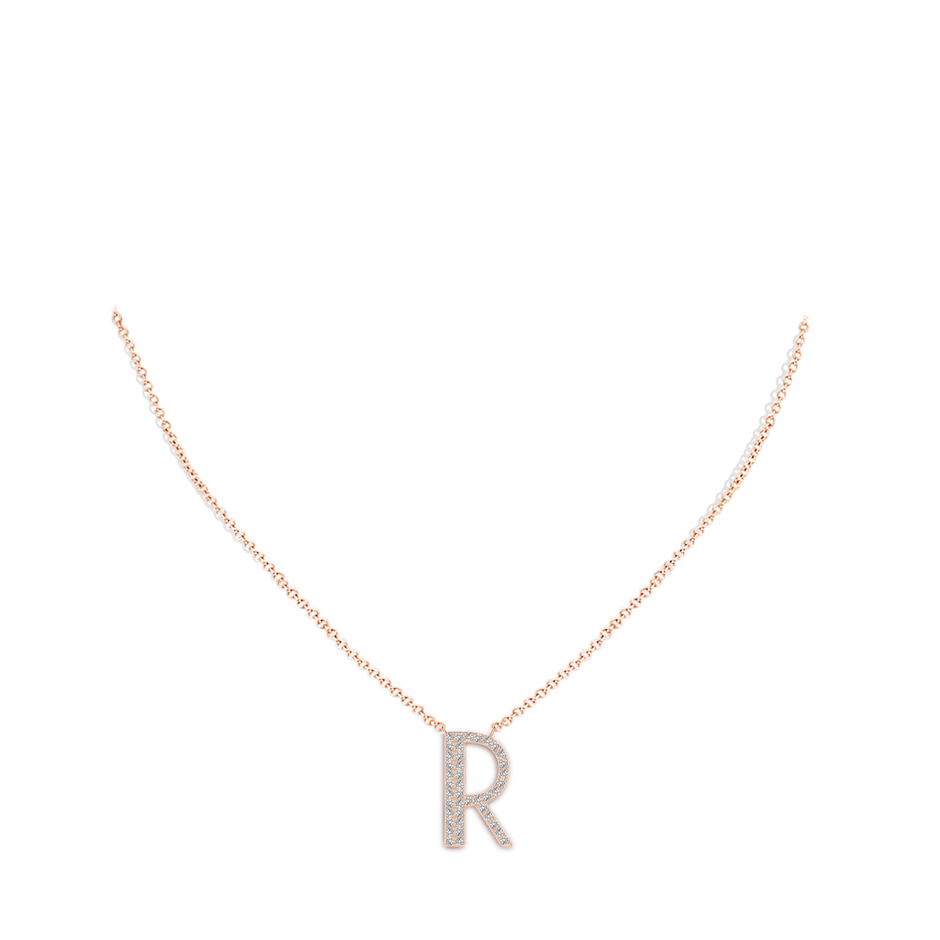 1.2mm IJI1I2 Modern Deco Diamond Capital "R" Initial Pendant in Rose Gold body-neck