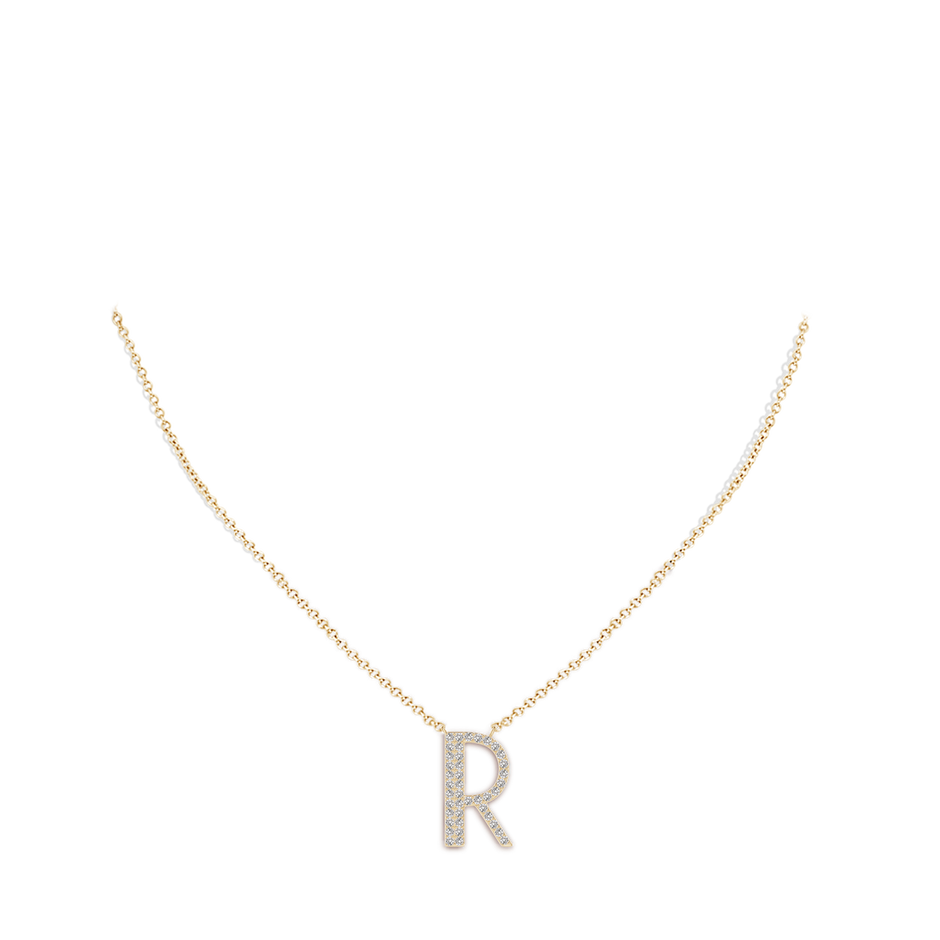 1.2mm IJI1I2 Modern Deco Diamond Capital "R" Initial Pendant in Yellow Gold body-neck