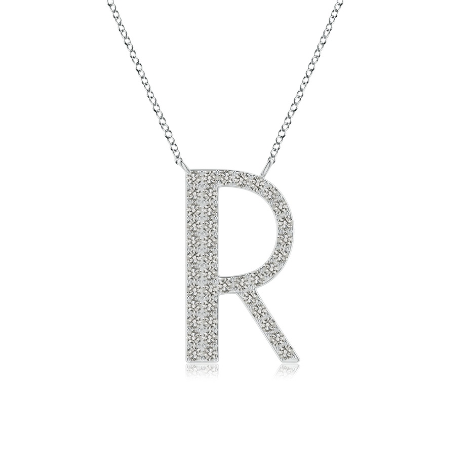 1.2mm KI3 Modern Deco Diamond Capital "R" Initial Pendant in White Gold 