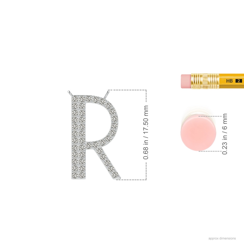 1.2mm KI3 Modern Deco Diamond Capital "R" Initial Pendant in White Gold ruler