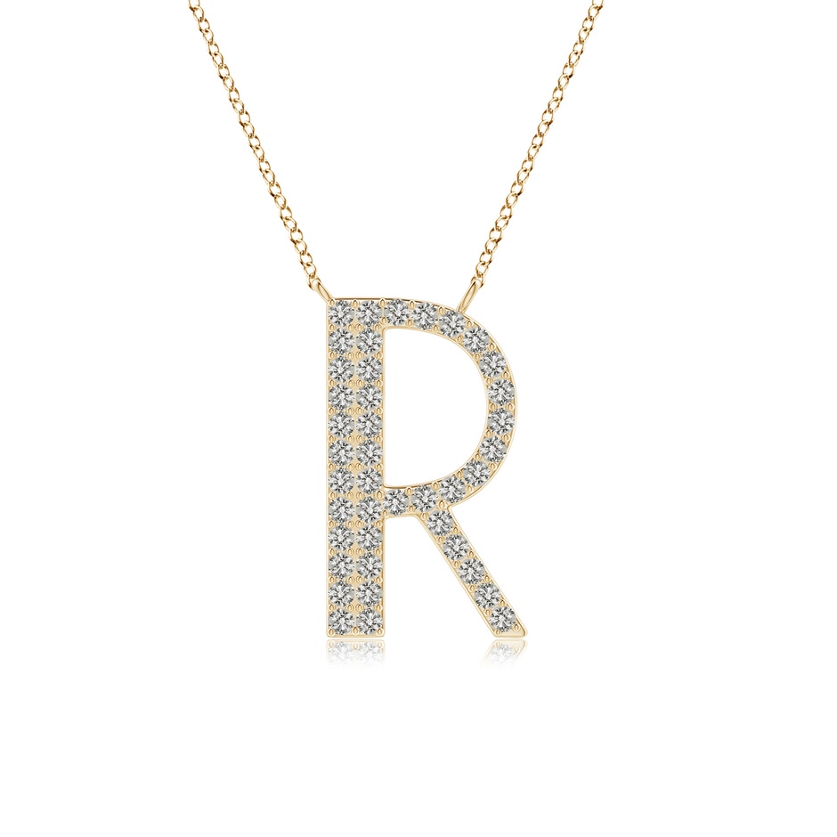 1.2mm KI3 Modern Deco Diamond Capital "R" Initial Pendant in Yellow Gold 