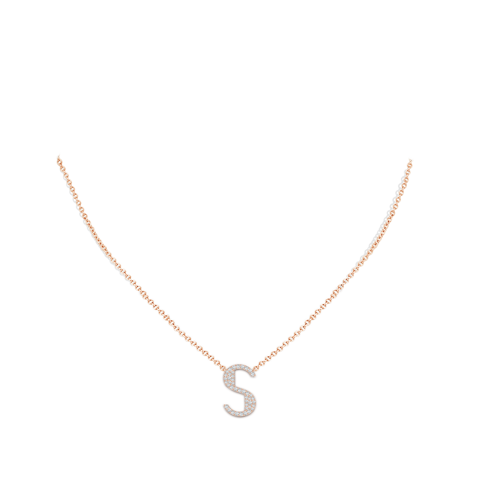 1.2mm GVS2 Modern Deco Diamond Capital "S" Initial Pendant in Rose Gold body-neck