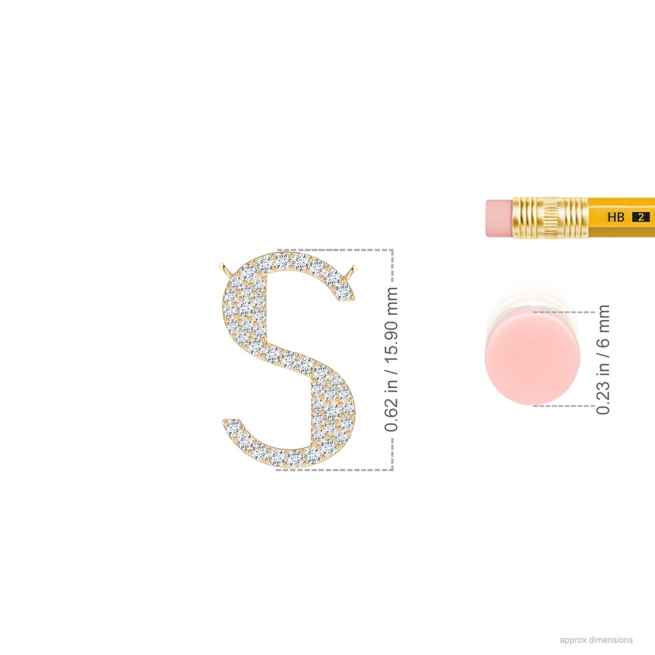 1.2mm GVS2 Modern Deco Diamond Capital "S" Initial Pendant in Yellow Gold ruler