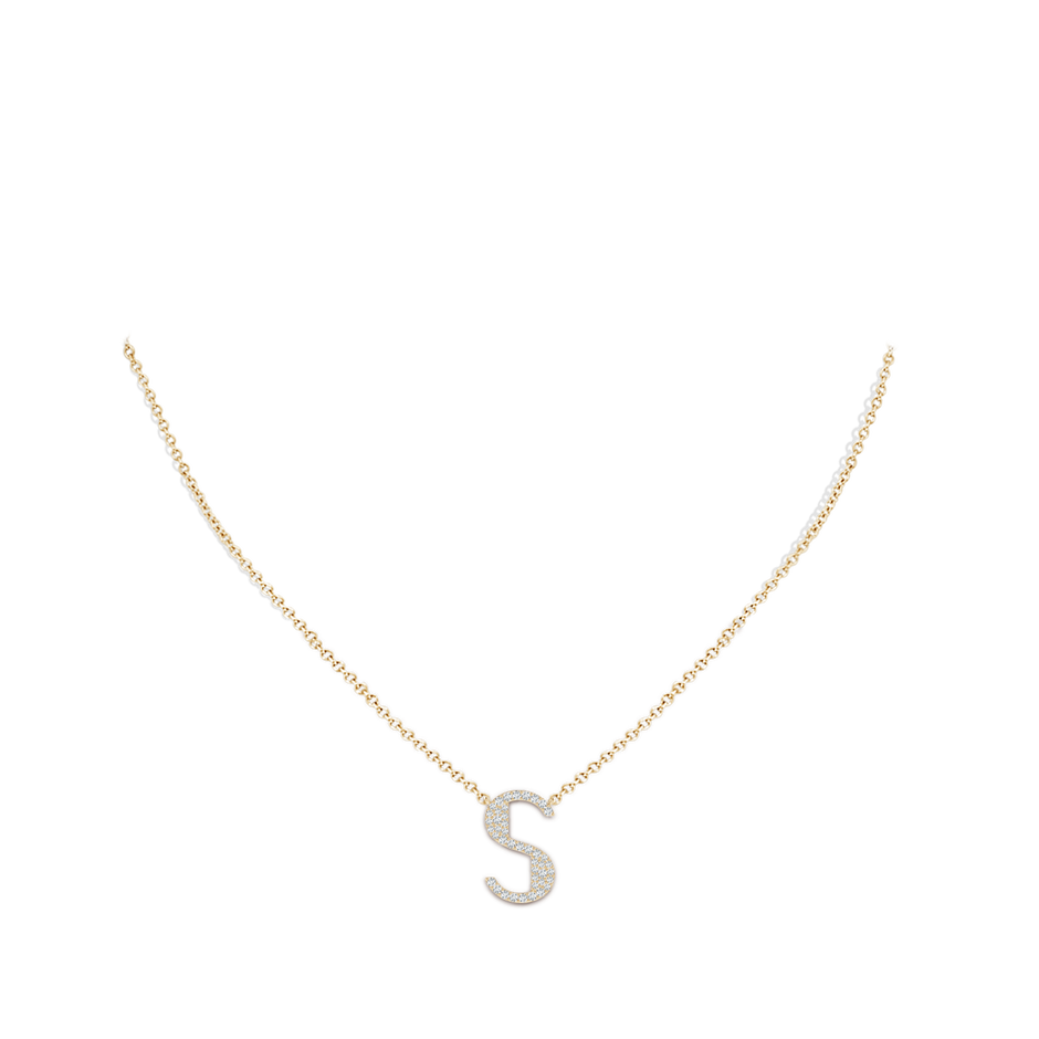 1.2mm GVS2 Modern Deco Diamond Capital "S" Initial Pendant in Yellow Gold body-neck