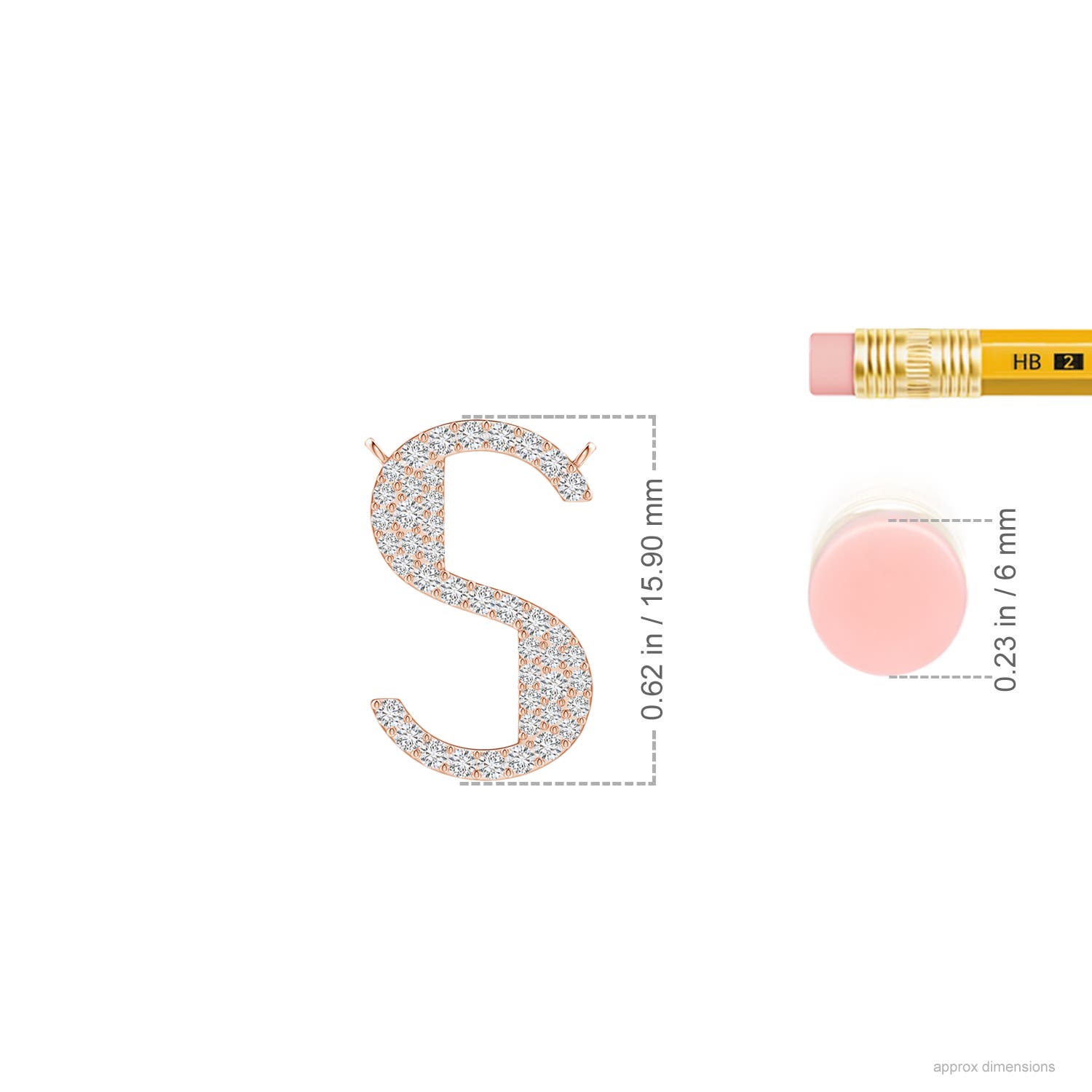 1.2mm HSI2 Modern Deco Diamond Capital "S" Initial Pendant in Rose Gold - ruler
