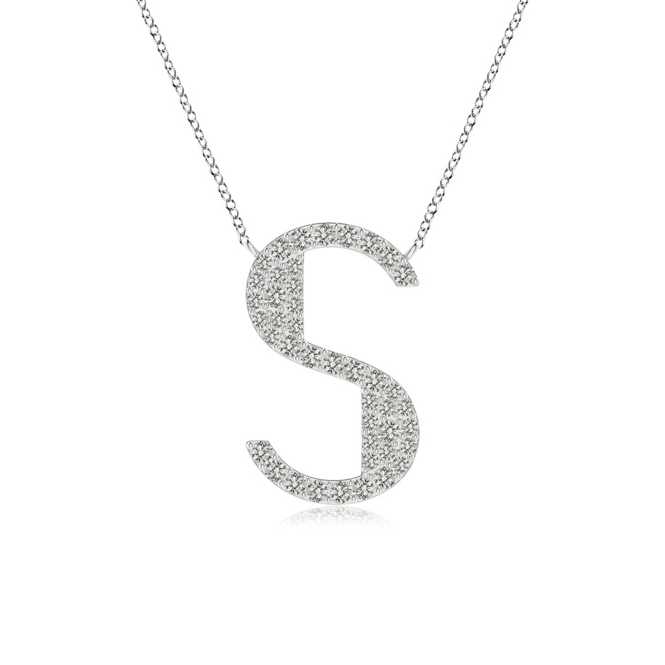 1.2mm KI3 Modern Deco Diamond Capital "S" Initial Pendant in White Gold 