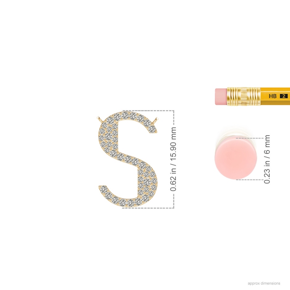1.2mm KI3 Modern Deco Diamond Capital "S" Initial Pendant in Yellow Gold ruler