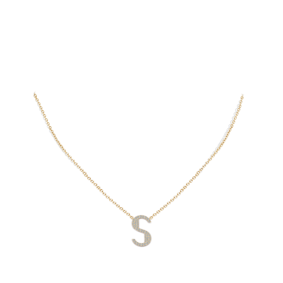 1.2mm KI3 Modern Deco Diamond Capital "S" Initial Pendant in Yellow Gold body-neck