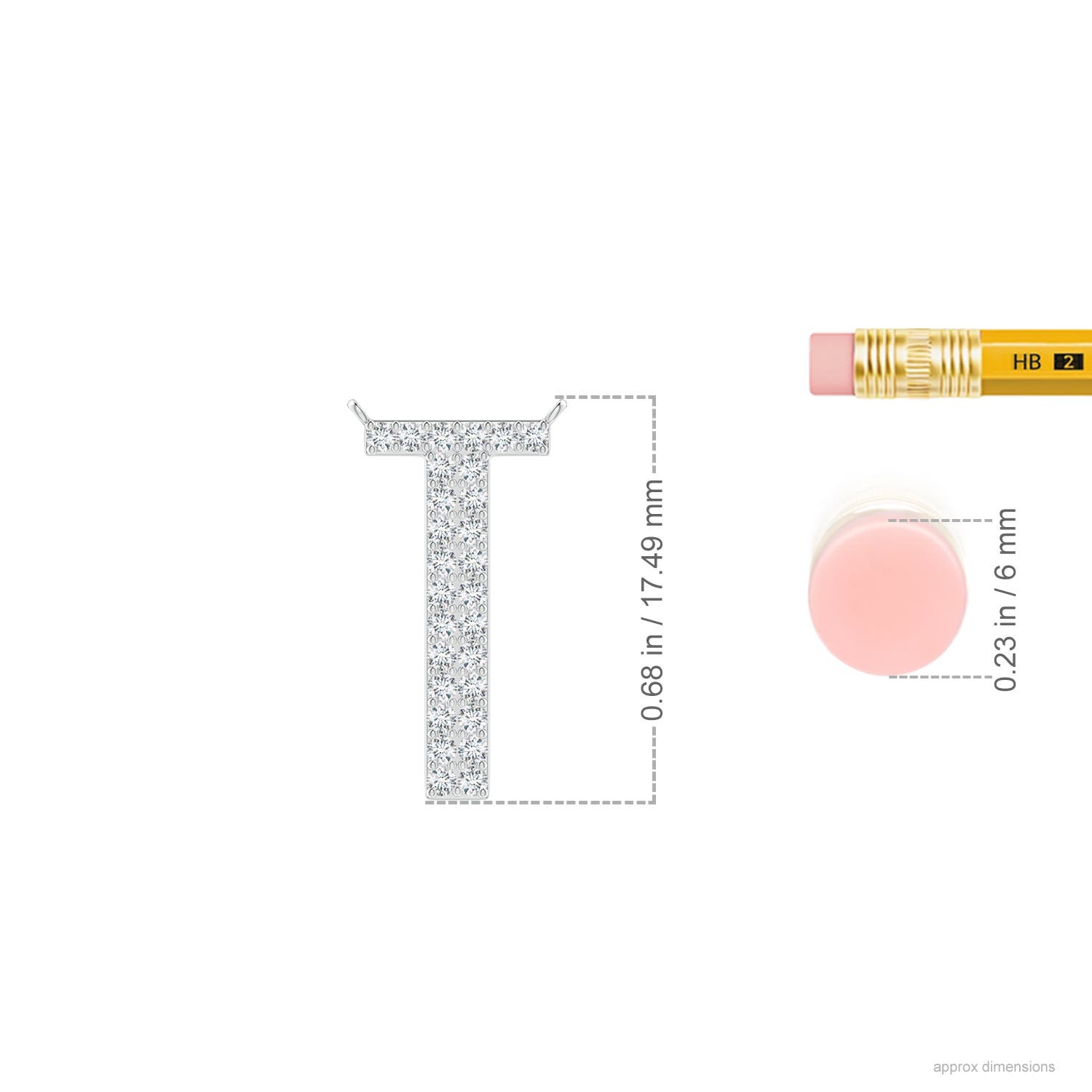 1.15mm GVS2 Modern Deco Diamond Capital "T" Initial Pendant in P950 Platinum - ruler