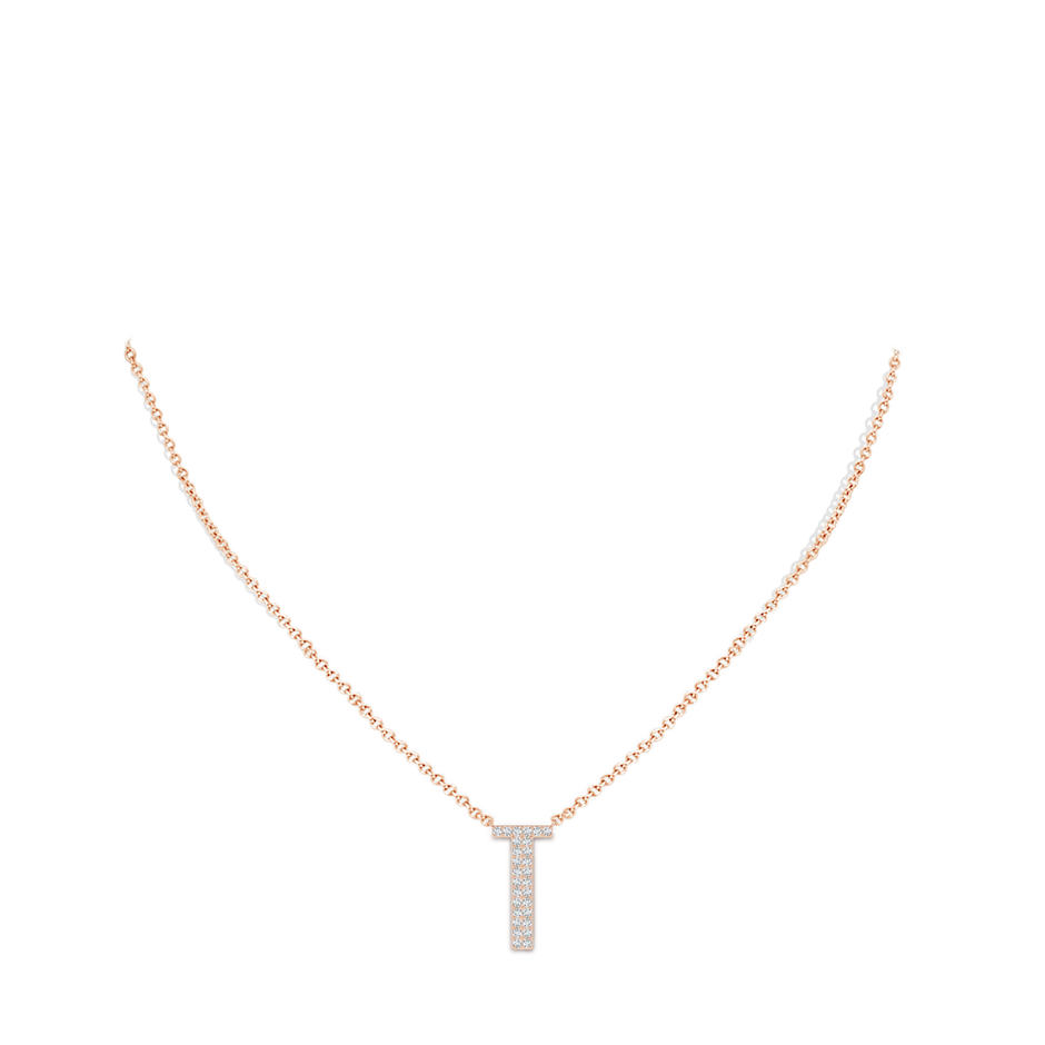 1.15mm GVS2 Modern Deco Diamond Capital "T" Initial Pendant in Rose Gold body-neck