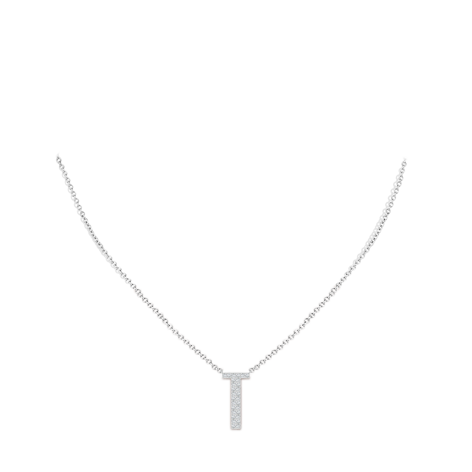 1.15mm GVS2 Modern Deco Diamond Capital "T" Initial Pendant in White Gold body-neck
