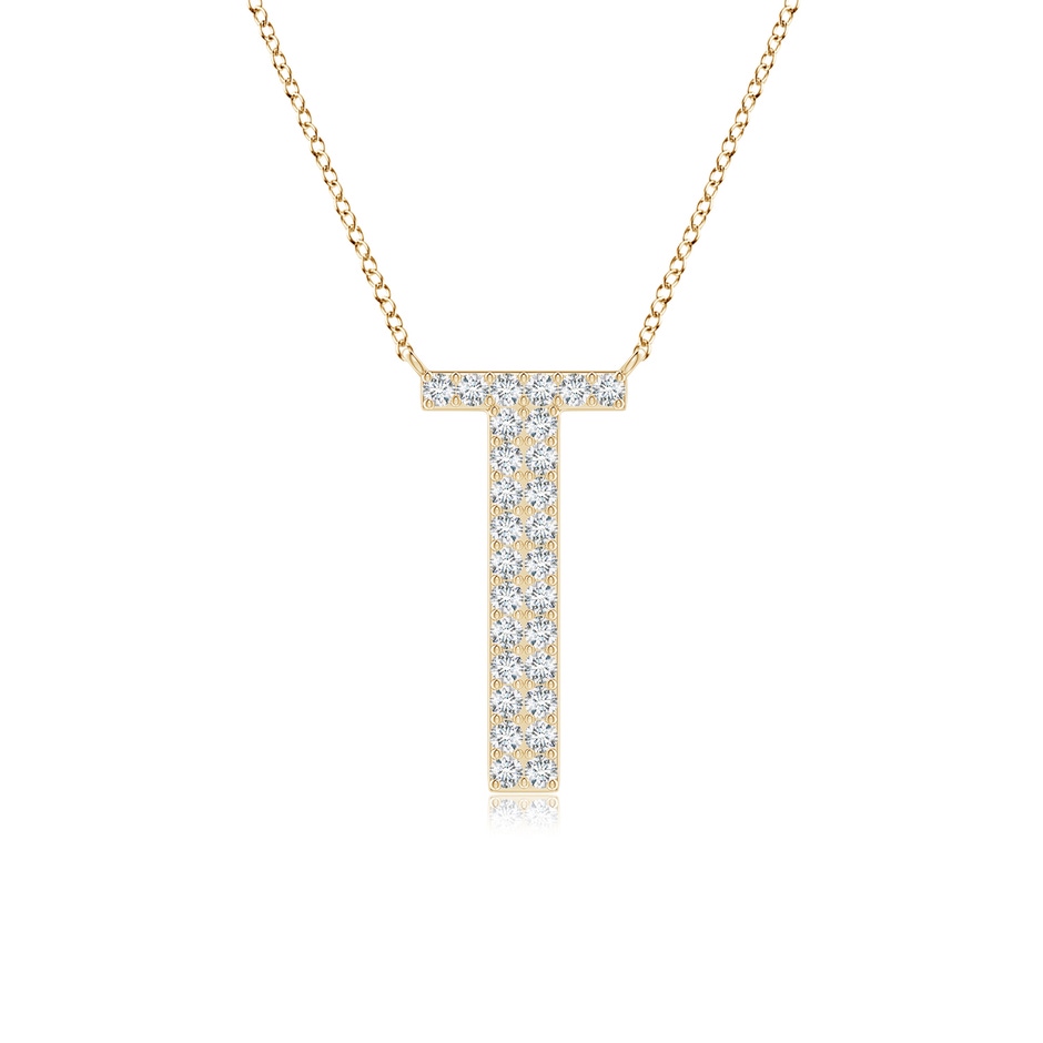 1.15mm GVS2 Modern Deco Diamond Capital "T" Initial Pendant in Yellow Gold 