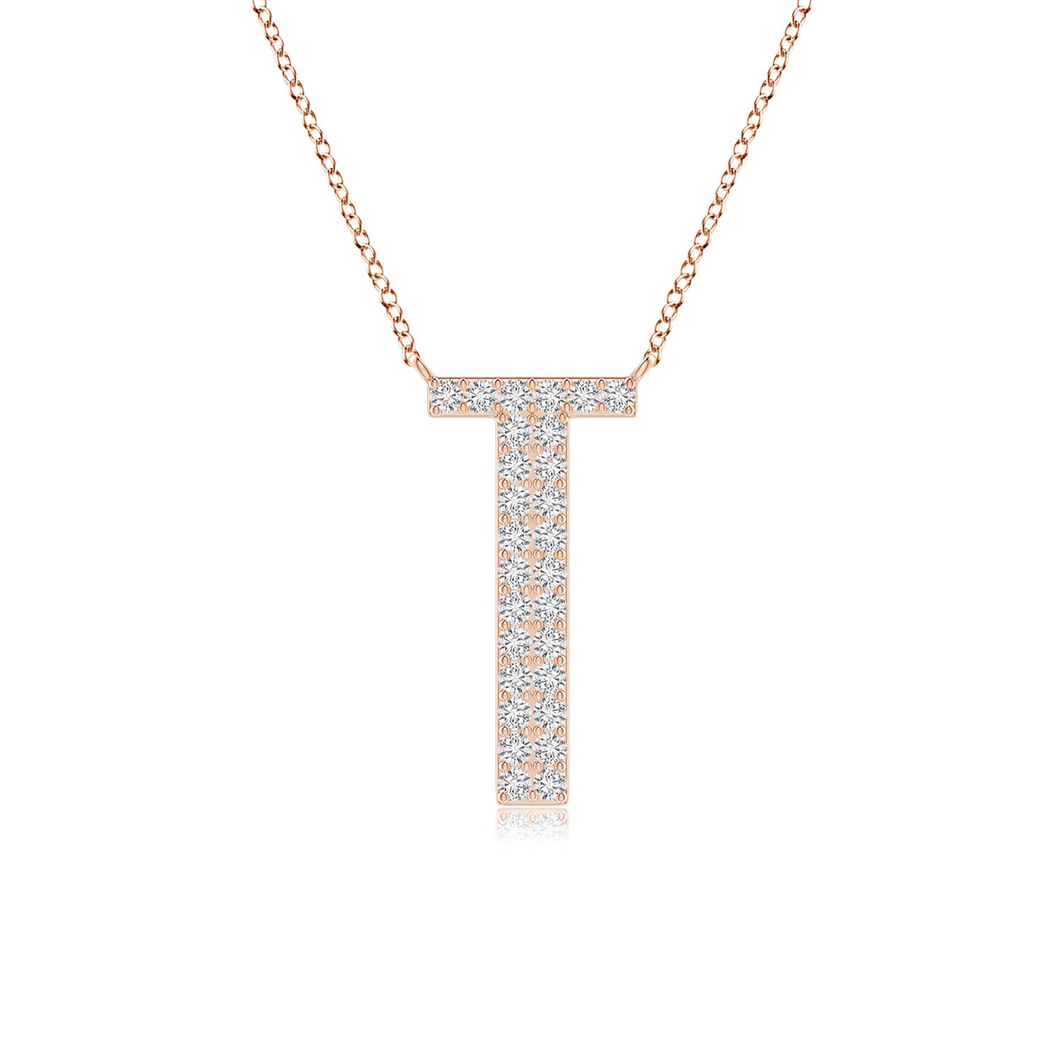1.15mm HSI2 Modern Deco Diamond Capital "T" Initial Pendant in Rose Gold