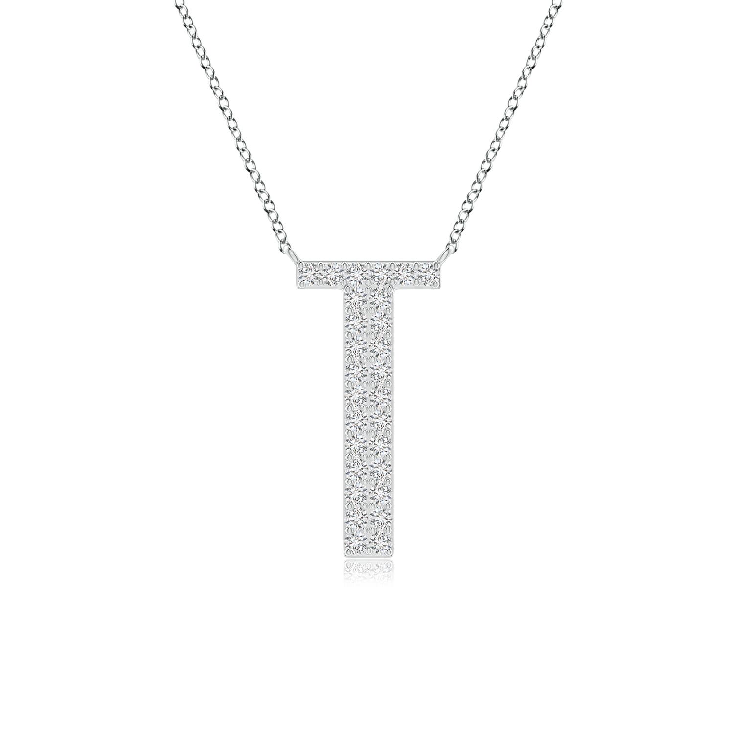 1.15mm HSI2 Modern Deco Diamond Capital "T" Initial Pendant in White Gold